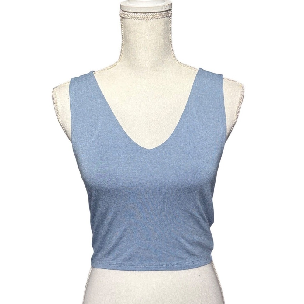 Lulus Blue V Neck Crop Tank Top Sleeveless Stretch Minimalist Size M NWOT